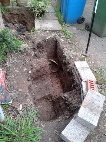 After a lot of digging, we did find the lead water pipe and a plastic gas pipe.